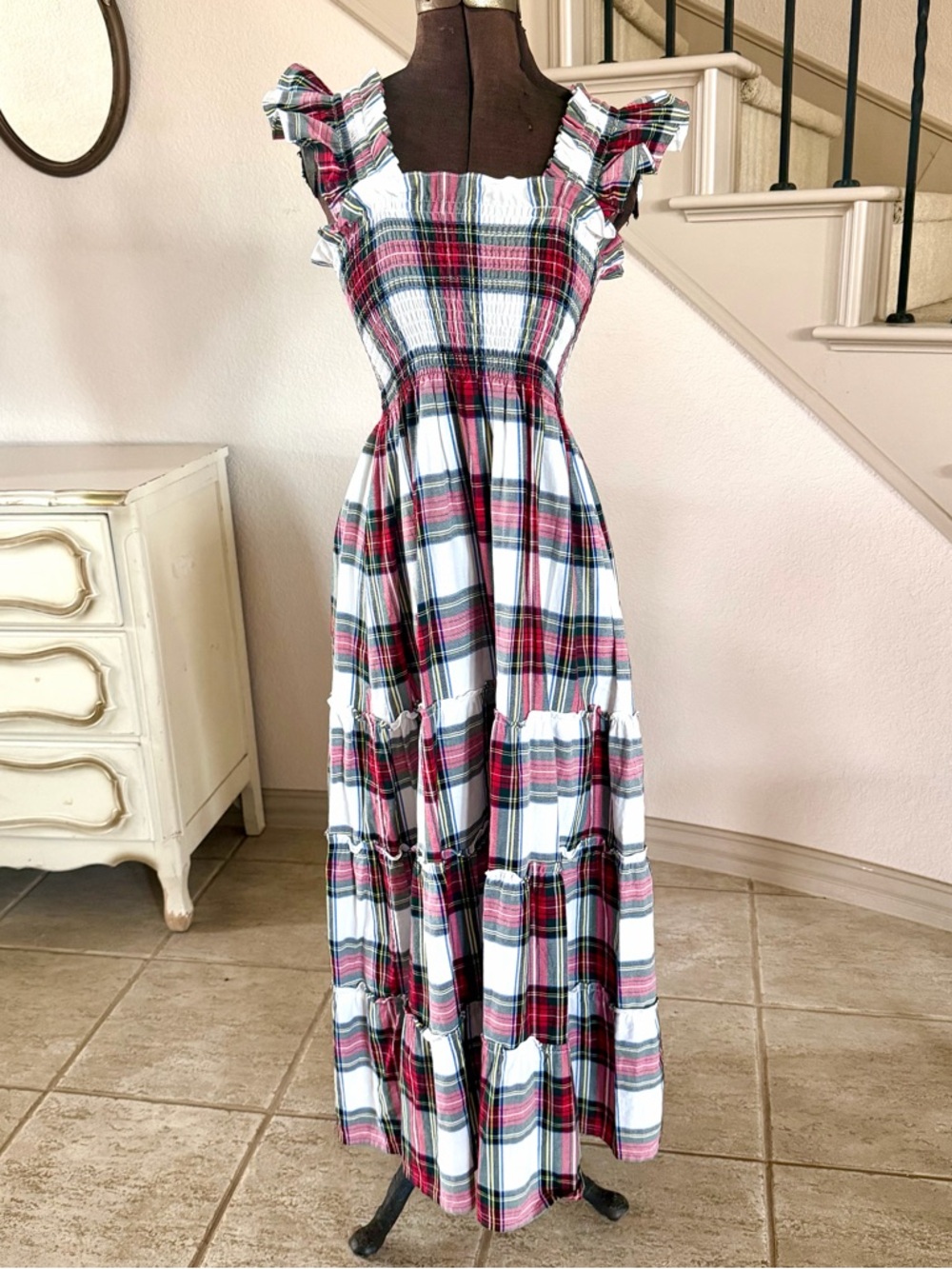 Angele H Paris Women’s‎ Medium Tiered Mid Dress Elizabeth White Stewart Tartan